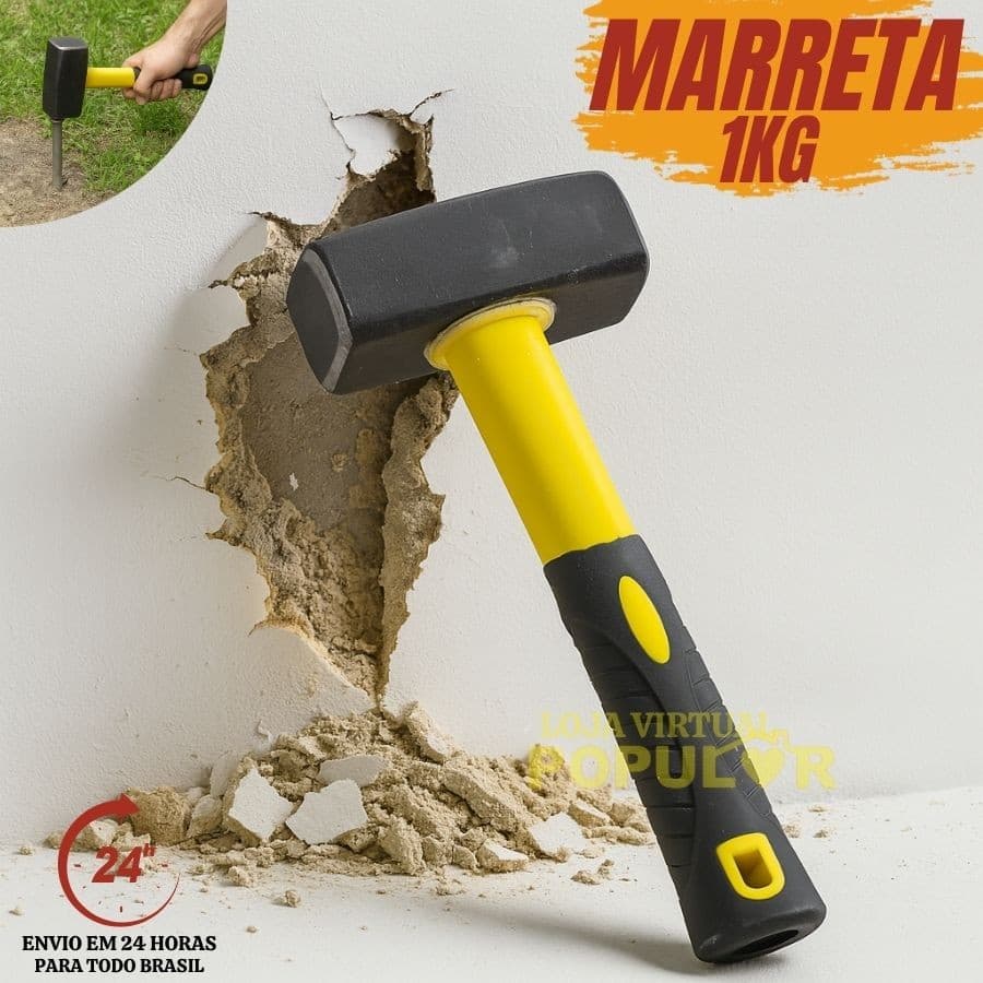 Marreta com cabo de madeira 1kg Reforçada