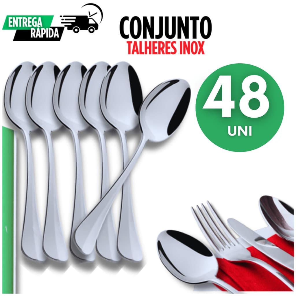 Conjunto 48 Colheres Colher Talher Inox – Talheres Resistentes e Ideais para Cozinha e Restaurante