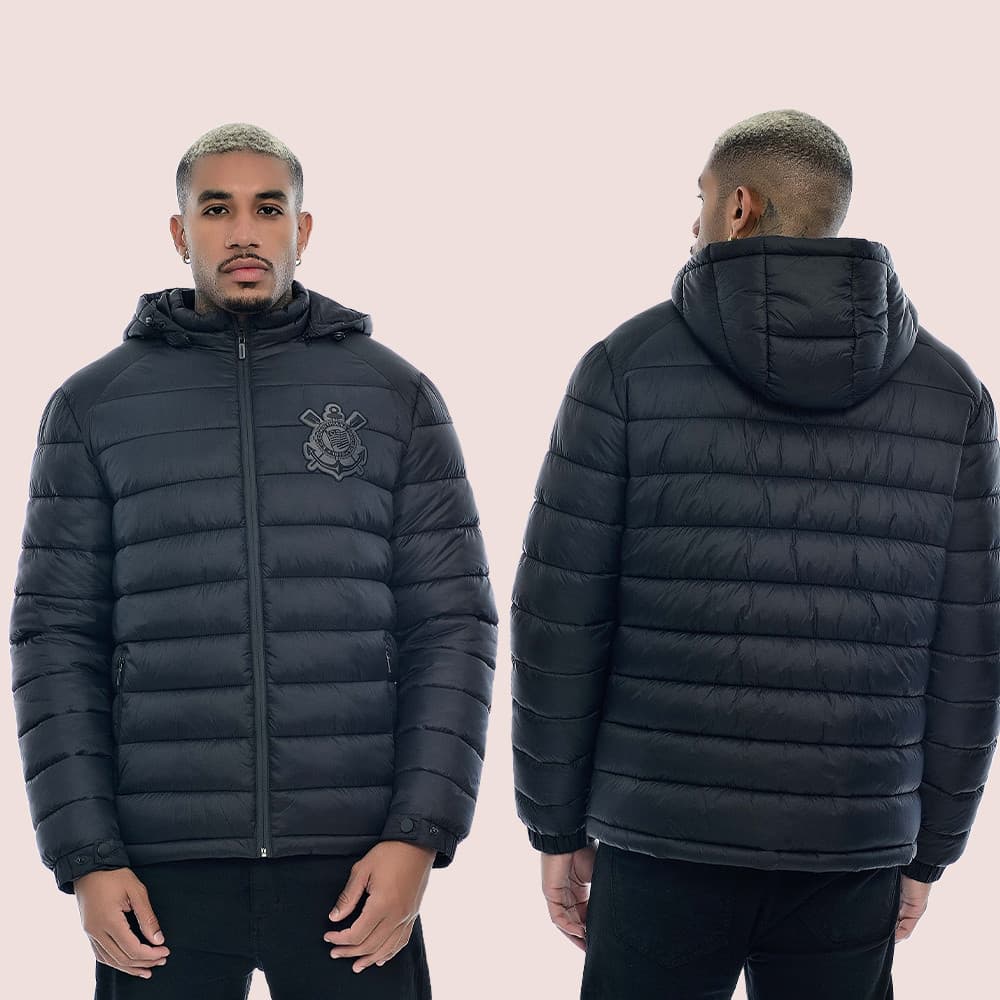 Jaqueta Puffer Corinthians Oficial Com Capuz Com Toque Macio E Modelagem Com Caimento Perfeito