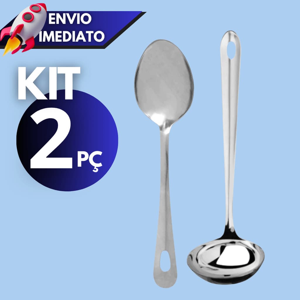 Kit 1/2 Utensílios de Inox Concha e Colher de Arroz Para Cozinha, Restaurantes e Buffets