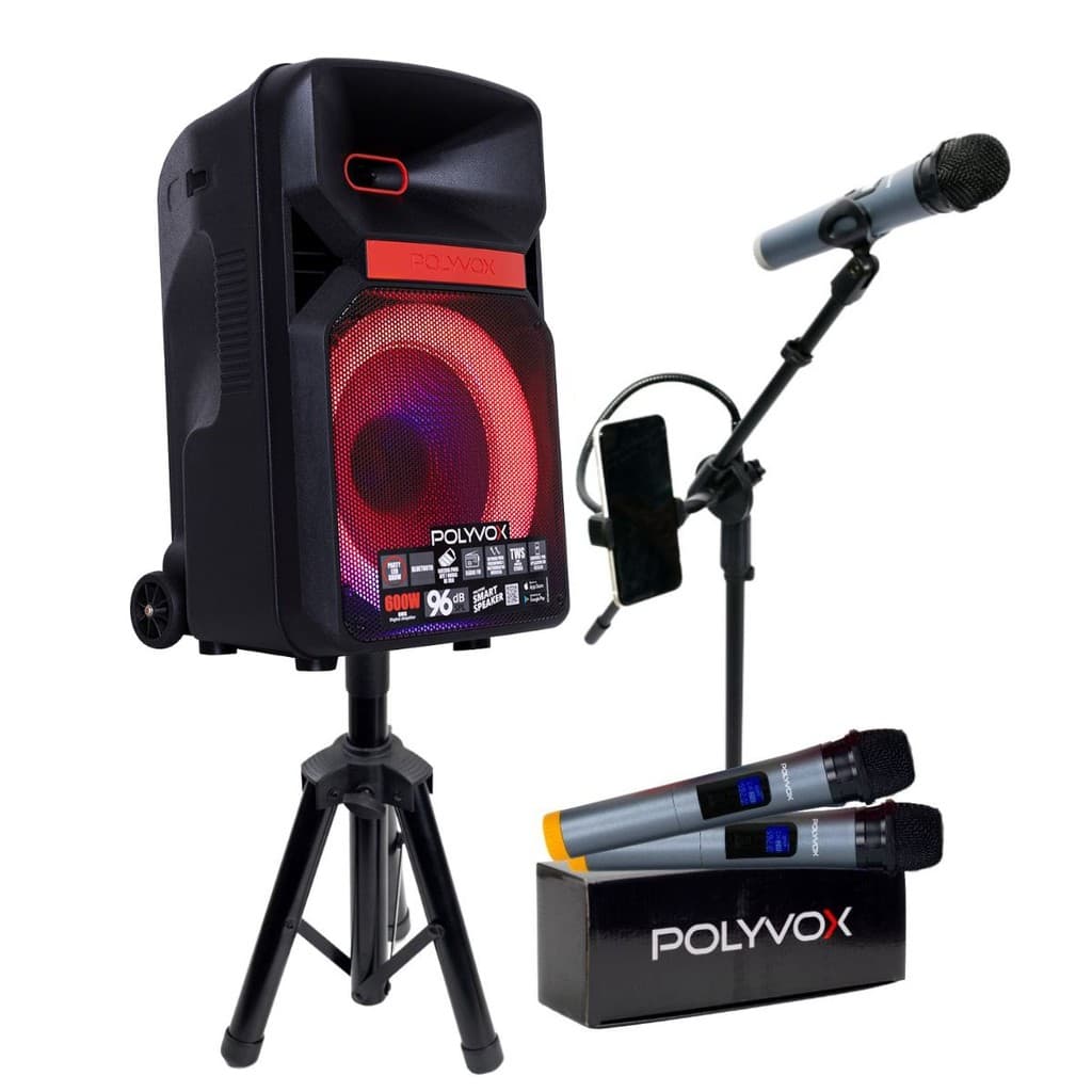 Caixa De Som Bluetooth Xc-812t 600w  + Tripés + Mic S/ Fio