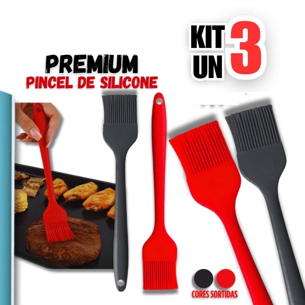 3 Pincel de Silicone 25cm Culinário – Utensílio Para Churrasco, Confeitaria e Cozinha Completa