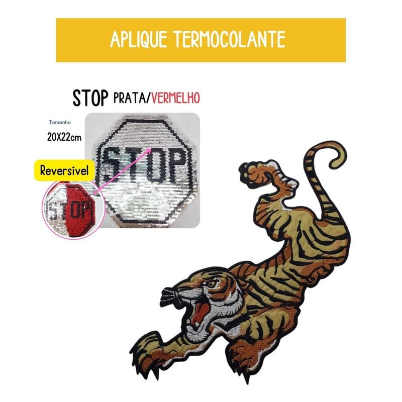 Aplique Tigre Termocolante Stop unid 25x25cm 2903