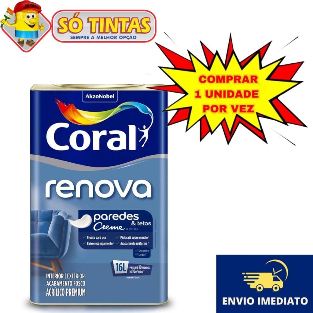 Tinta Coral Renova Branco 16L  Ideal para Paredes e Tetos Anti Mofo e Lavável