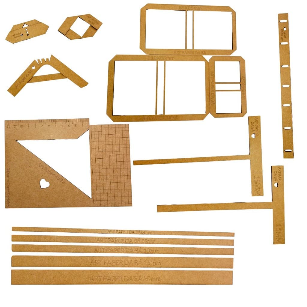 Kit Básico de Encadernação e Cartonagem em MDF – 27 Peças para Artesanato A5 e A4