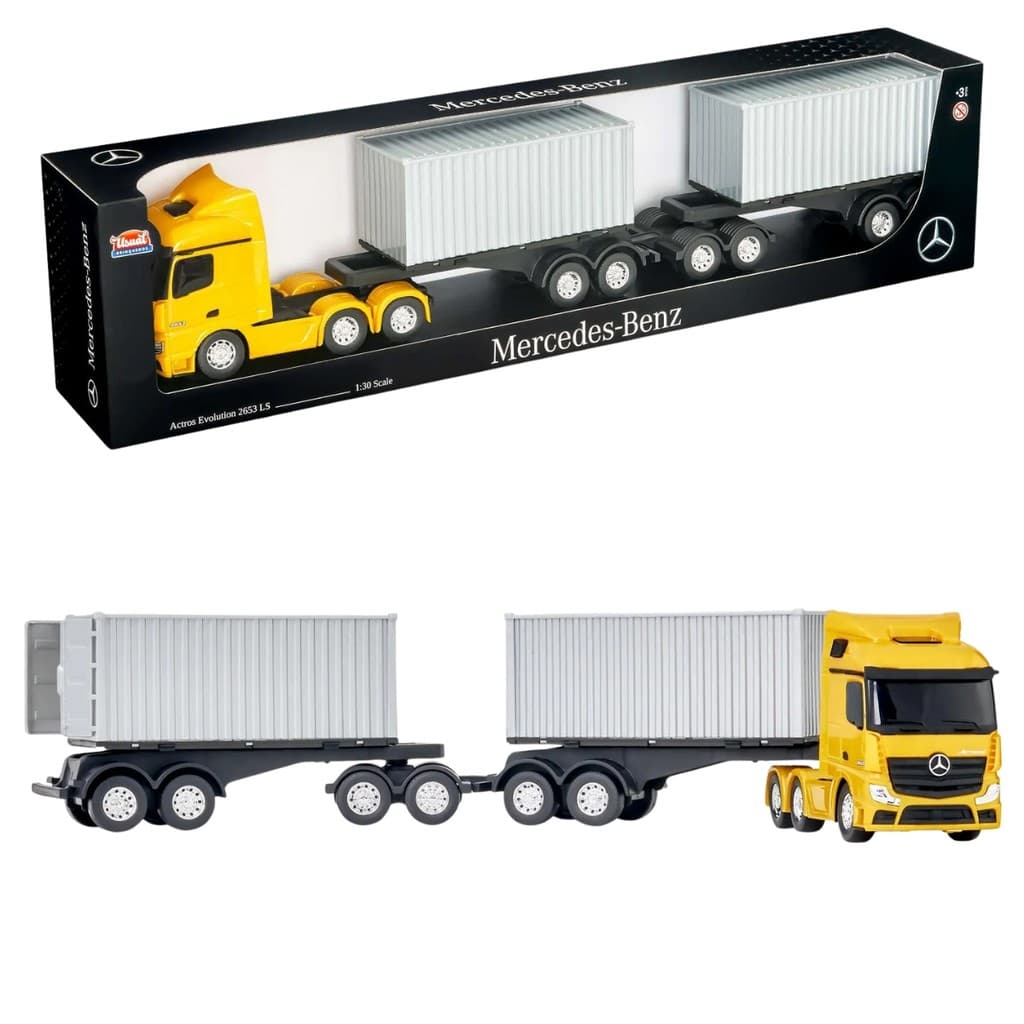 Caminhão Container 69cm Grande Mercedes Benz Rodotrem Brinquedo Infantil de Carga Com Detalhes Realistas - Usual