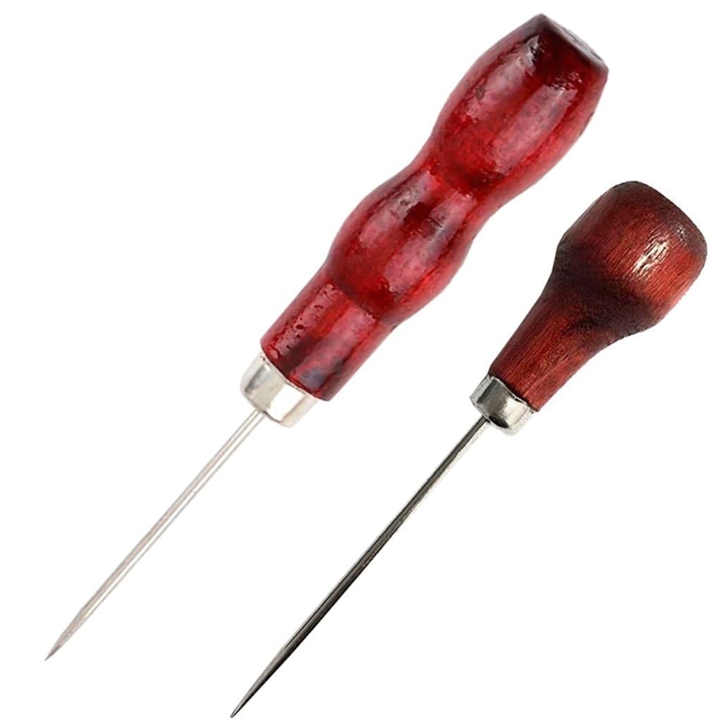 2 Furadores Agulhao Manual Cabo Madeira Cartonagem Patchwork Artesanato
