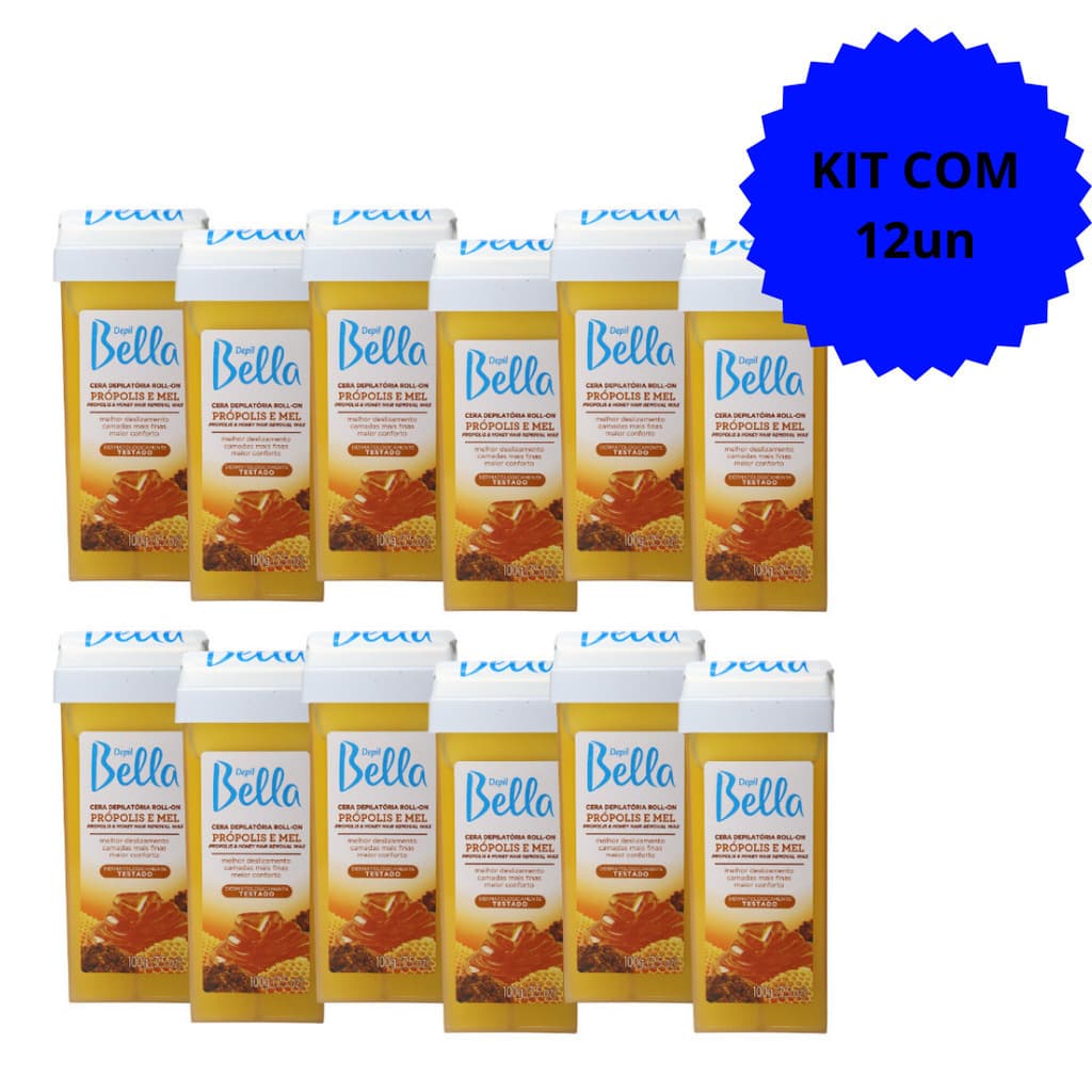 Kit com 12 Refil Cera Depilatória Roll-On Própolis e Mel 100g Depil Bella