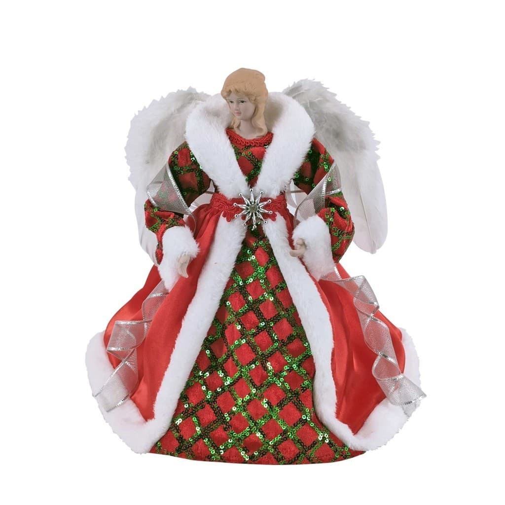 Anjo Topo Arvore Natal Green/Red Decoração Enfeite Casa 30cm