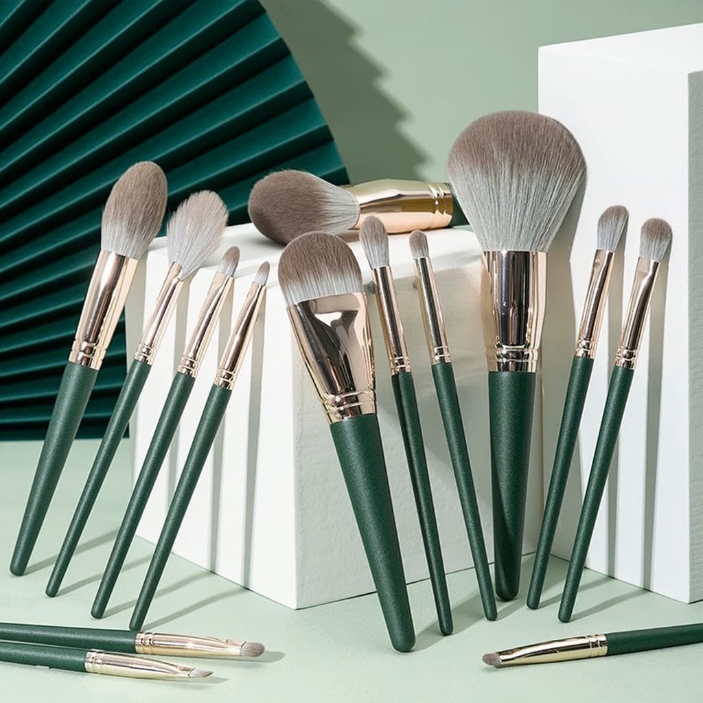 Padrão Flor Nuvem Verde 14 Conjunto de Escova de Maquiagem Conjunto Completo Escova Cangzhou Loose Powder Brush Foundati