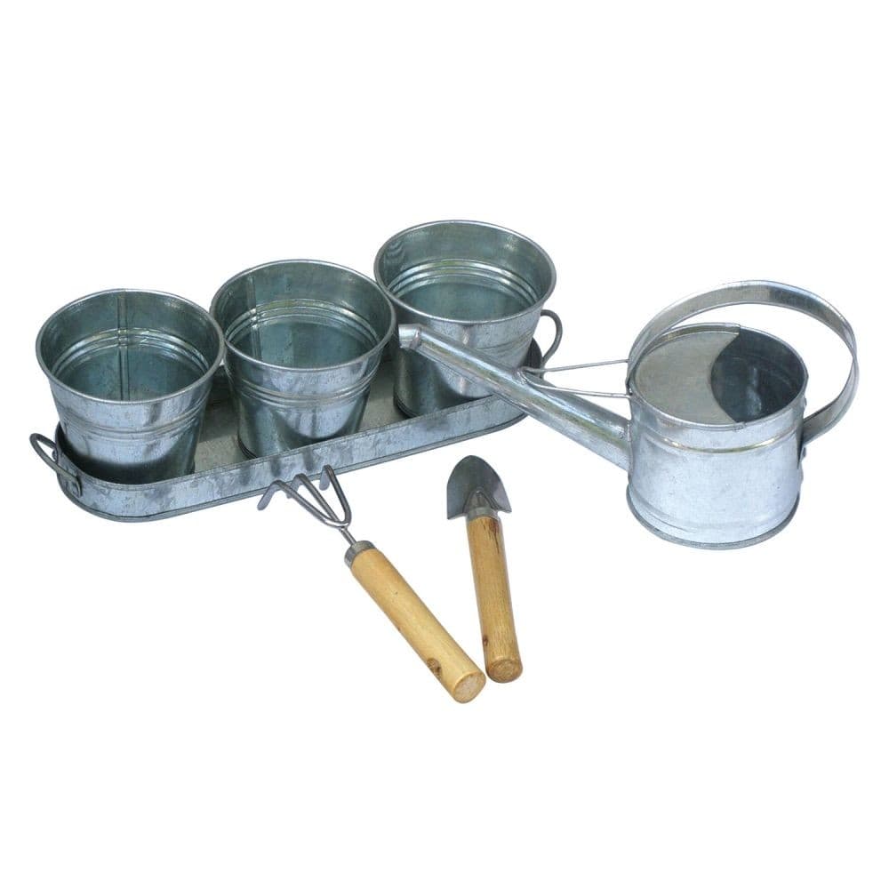 KIT JARDINAGEM - 7 PCS REGADOR BANDEJA VASOS ESPATULA