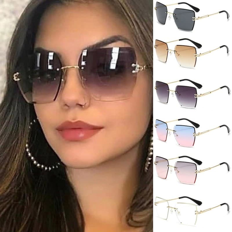 Europa E América Óculos De Sol Quadrados Sem Borda Para Mulheres Gradient Fashion Light Luxury Polygon