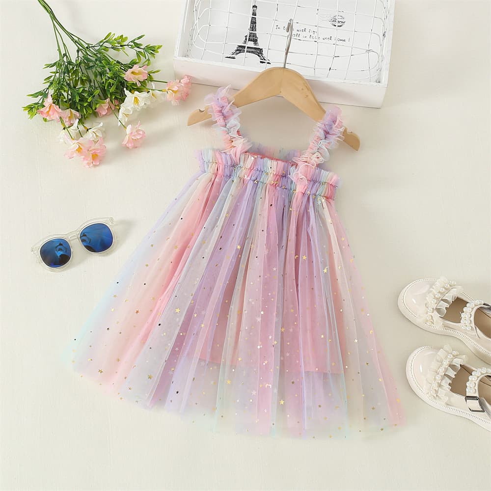 Summer Princess Dress  Vestido De Bebê Princesa Estrelas Lantejoulas Borboleta  Adesivos Tulle Aniversário Por 1-5 Anos