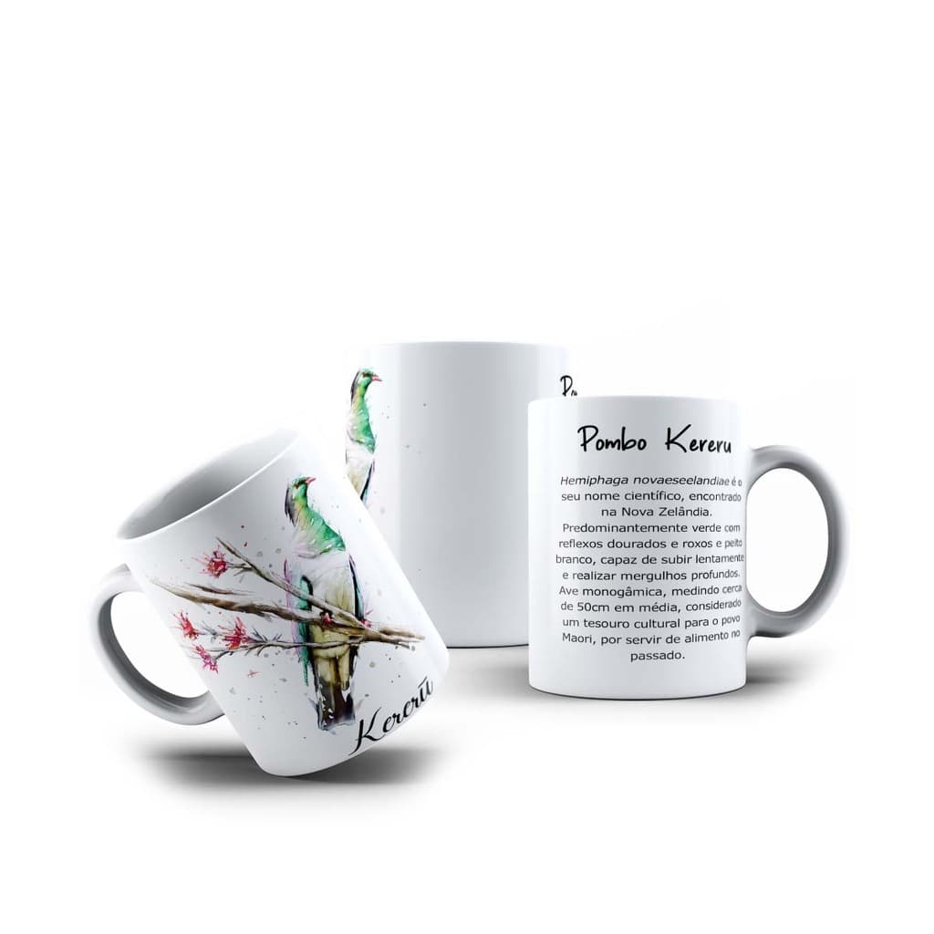 Caneca Porcelana Pássaros Kereru Pombo Austrália 325mL