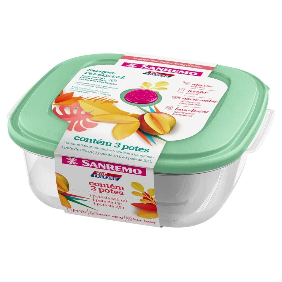 Jogo 3 Potes Herméticos Organizador Multiuso Plástico 460/2C	 SANREMO