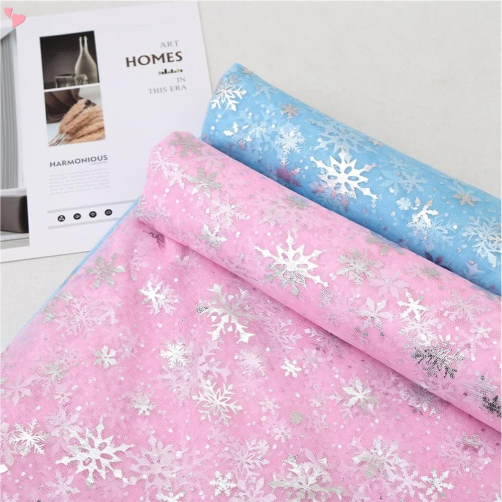 150cm/1 Jardas Floco De Neve De Natal Tecido Azul Organza Tule Para Festas De Inverno Decorações