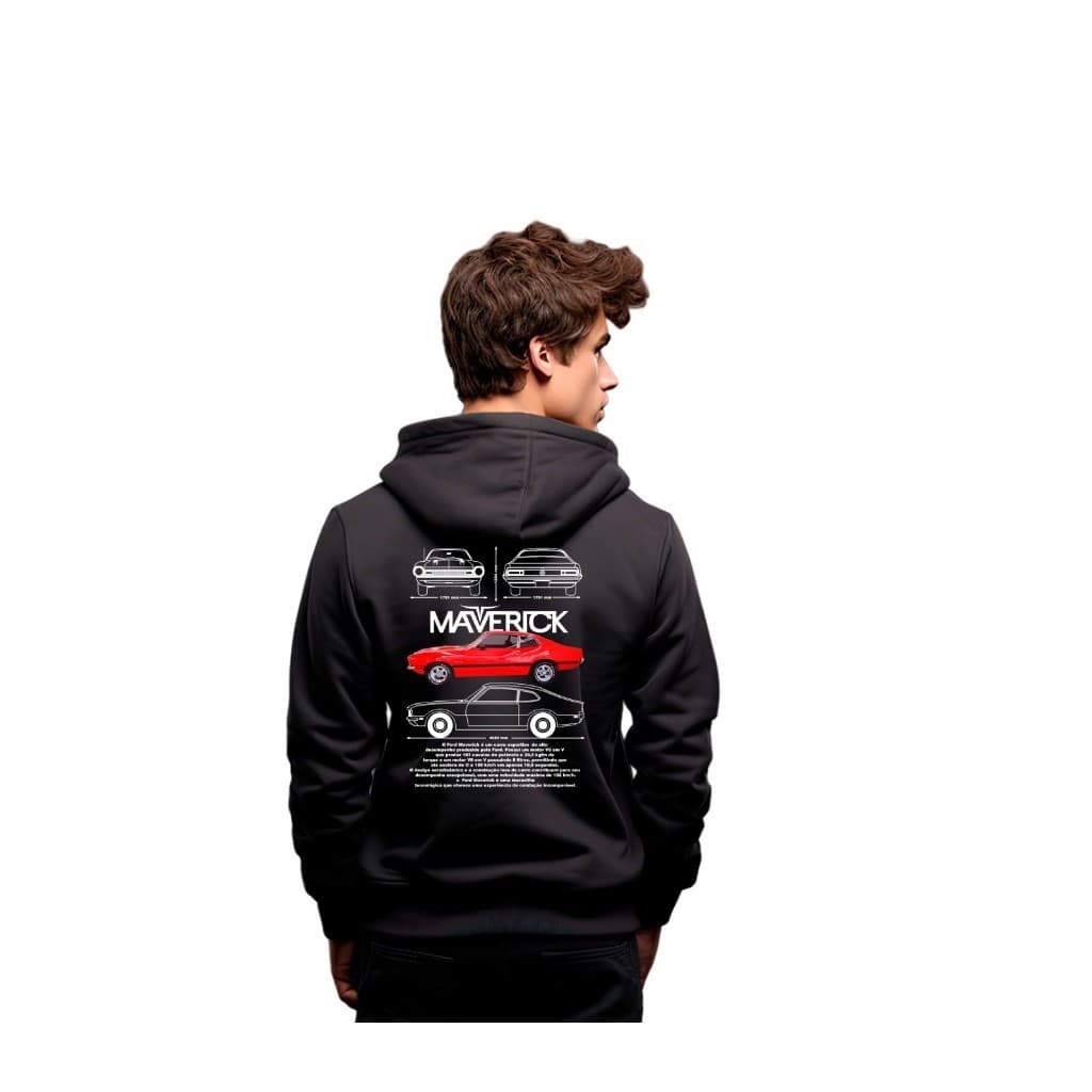 Moletom Canguru Flanelado Estampado Carro Esportivo Maverick anos 70