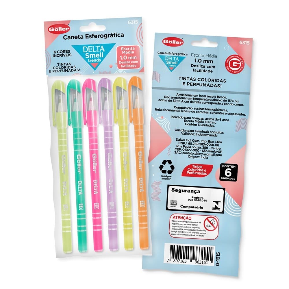Caneta Esferográfica Delta Smell 1.0mm Perfumada Com 6 Unidades Göller
