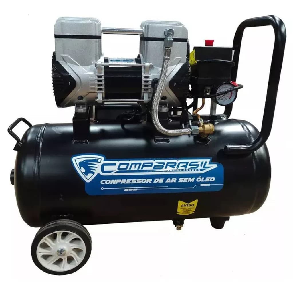 Compressor De Ar Modelo 1200-25L Silencioso Isento de Óleo Inmetro Preto 220V - Compbrasil