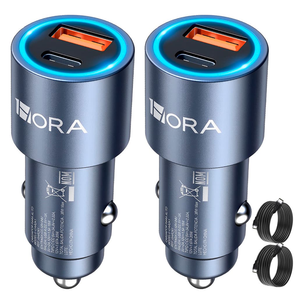 KIT 2X Carregador Usb 1Hora, p/Carro  3A + Cabo Usb C Macho Azul
