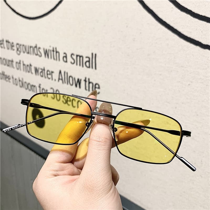 Amarelo Retângulo Óculos De Sol Feminino Retro Oceano Lente Metal Quadrado Masculino Ponte Dupla Tons UV400