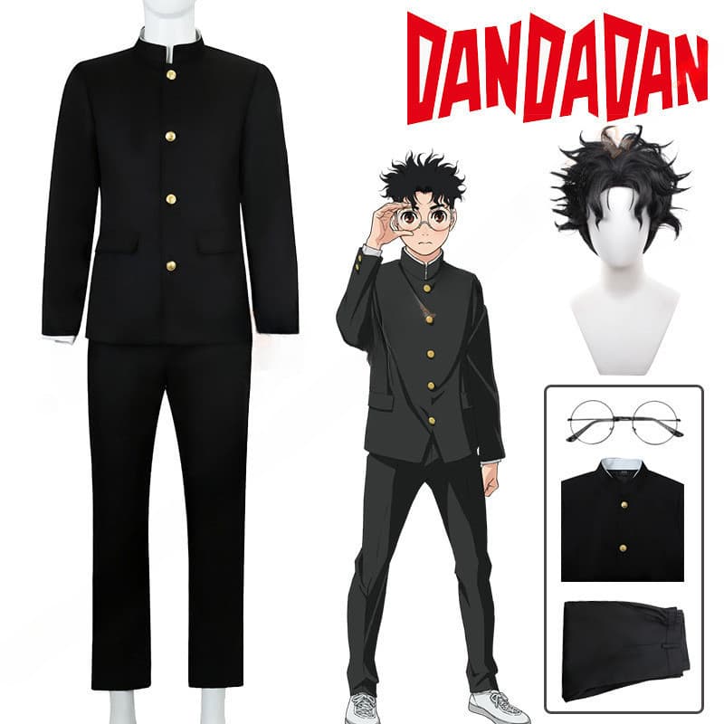 Fantasia de Cosplay de Anime Dadan Ken Takakura Peruca Uniforme Escolar Okarun Jaqueta Preta Gakuran Óculos Halloween Fe