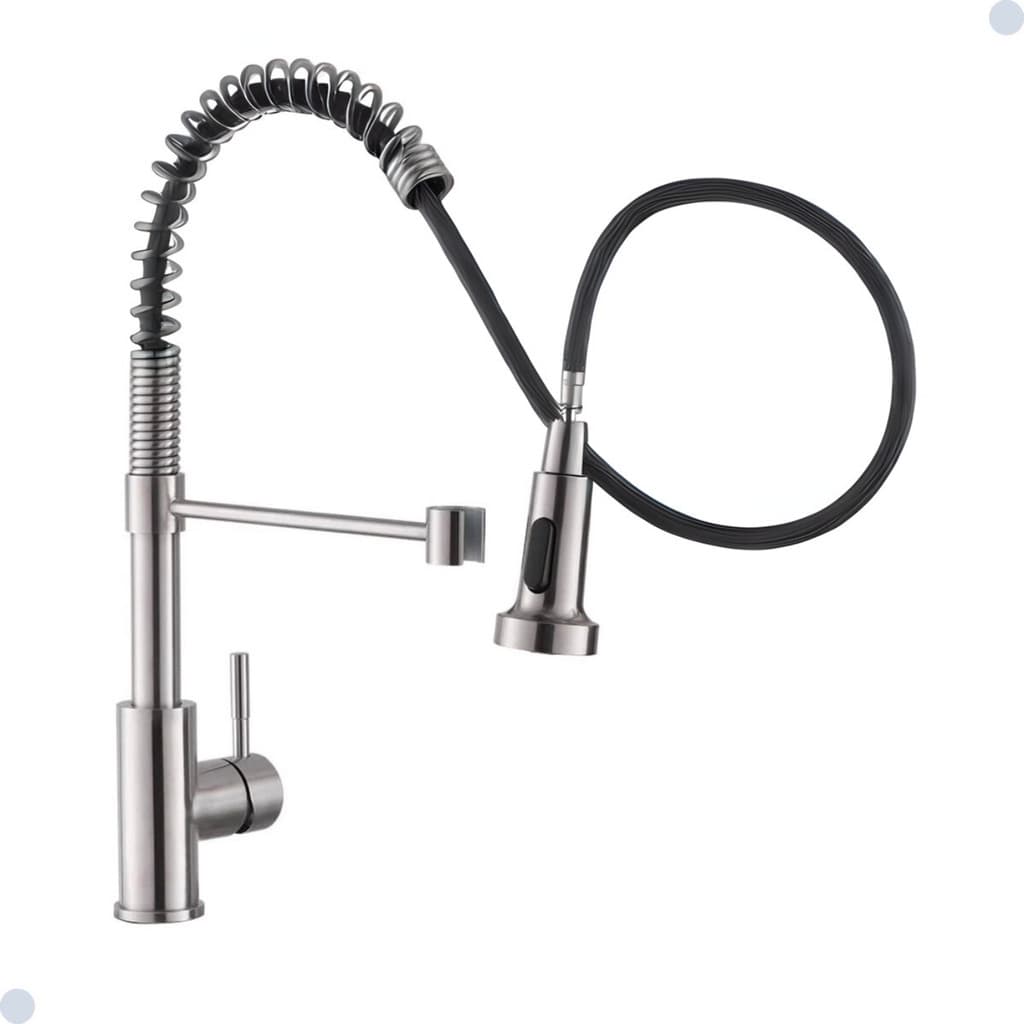 TORNEIRA COZINHA GOURMET MISTURADOR MONOCOMANDO EXTENSIVEL AÇO ESCOVADO DUPLO SPRAY MANGUEIRA PRETA