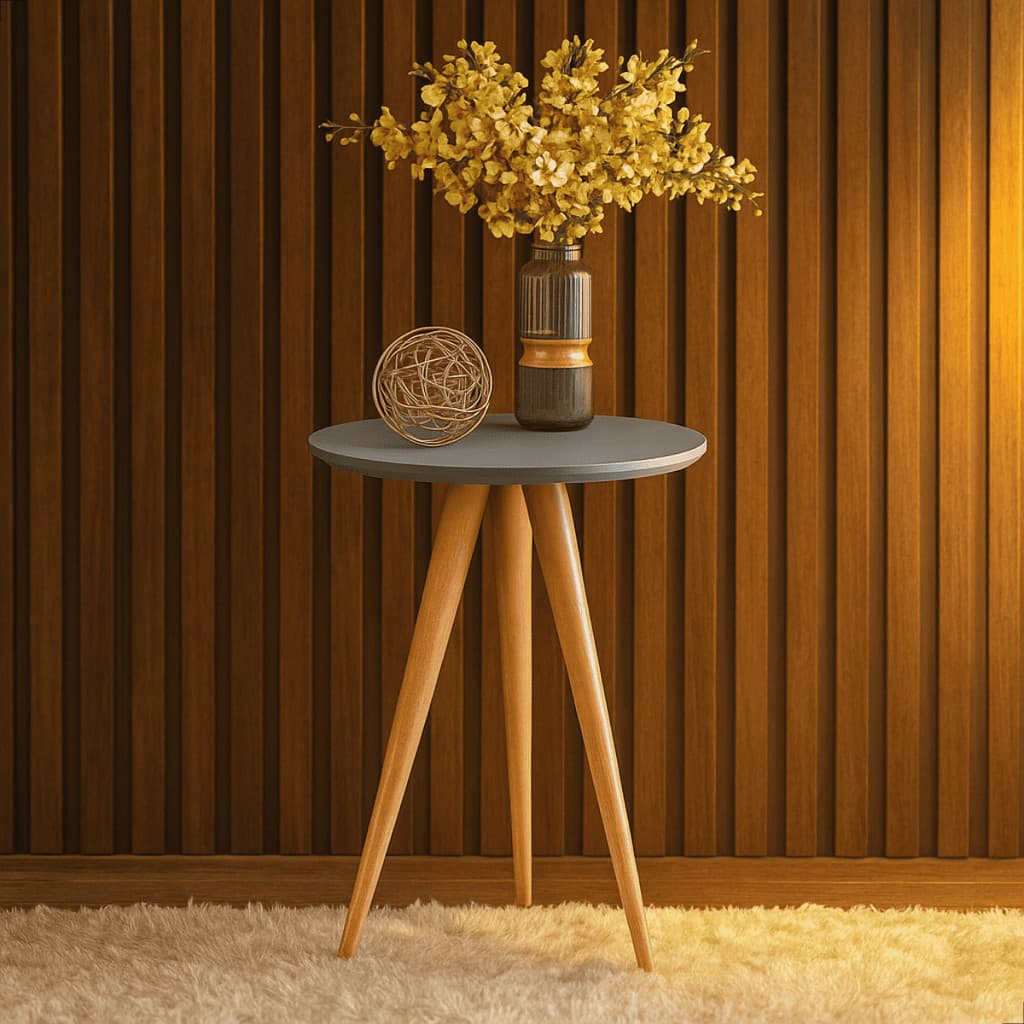 Mesa De Apoio Retrô Redonda Canto Com Pés Palito Madeira Decoração Quarto Estilo Vintage Sala
