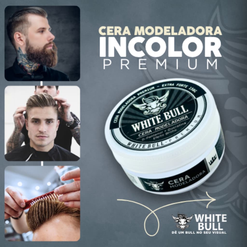 Pasta Cera Modelador Efeito Molhado Fixação Forte Com Queratina Premium - White Bull 150g