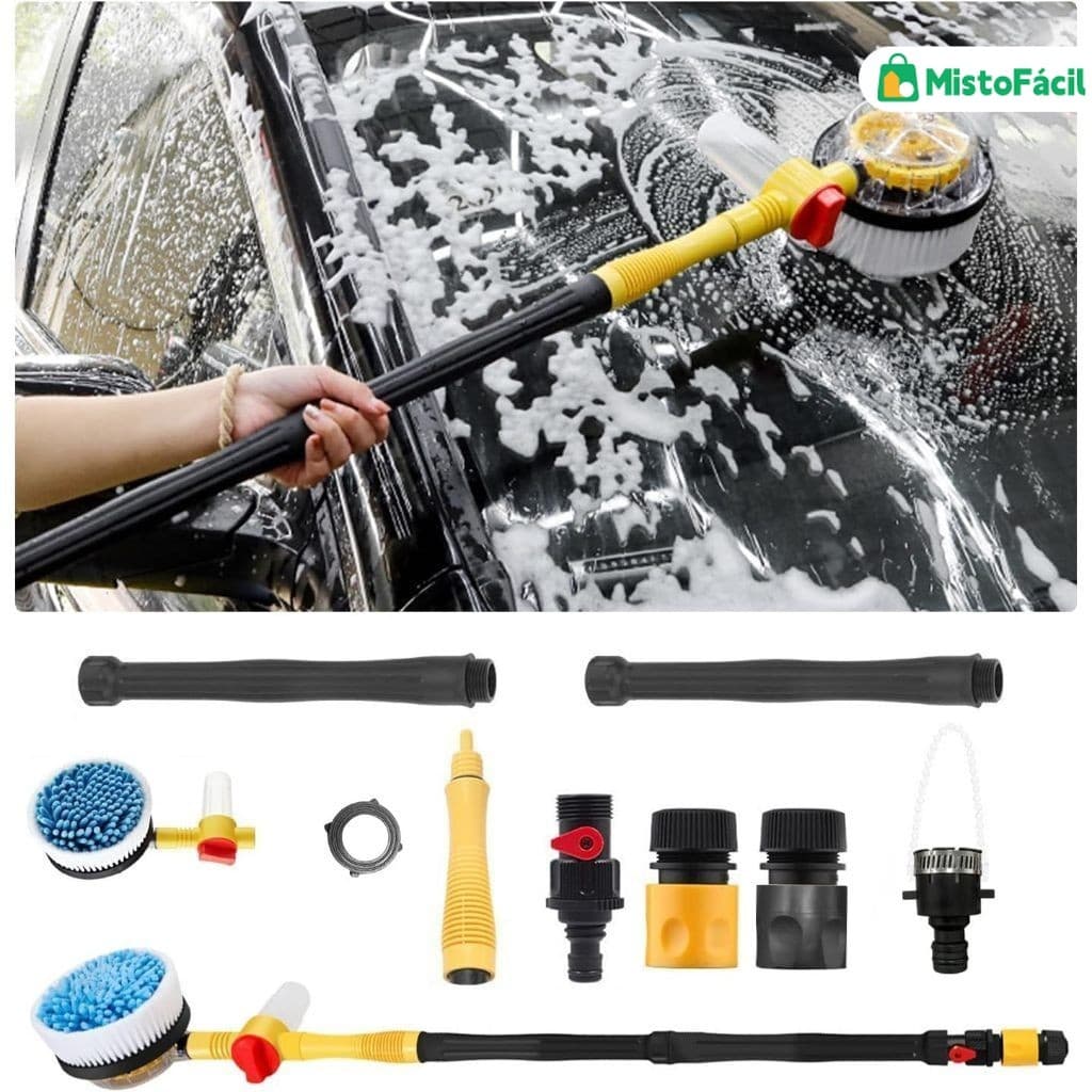 Kit de Lavagem de Carro Escova Rotativa com Pistola de Alta Pressão e Mangueira