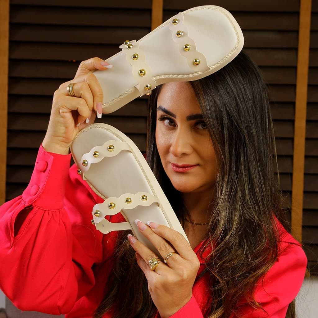 Sandália Feminina Confortável Rasteira Papete Casual Bolinha  Elegante