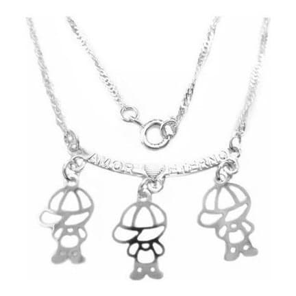 Colar Corrente E Pingente Três Meninos Canga Folheado Prata delicado, elegante, chamativo