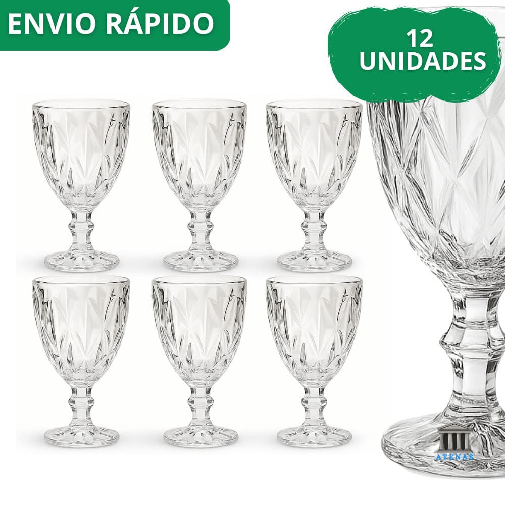 Jogo Taça Diamante Copo Vidro Transparente Bico De Jaca 330ml Kit