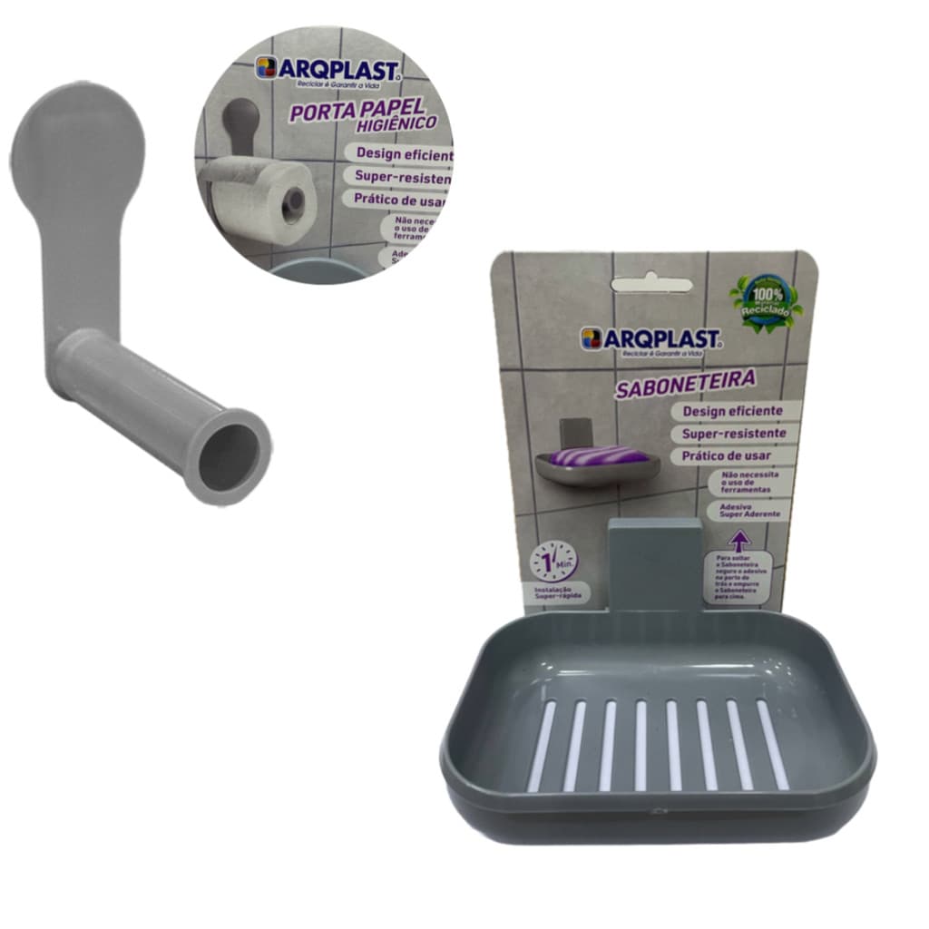 Kit Sofisticado de Porta Papel Higiênico e Saboneteira com adesivo resistente de Parede