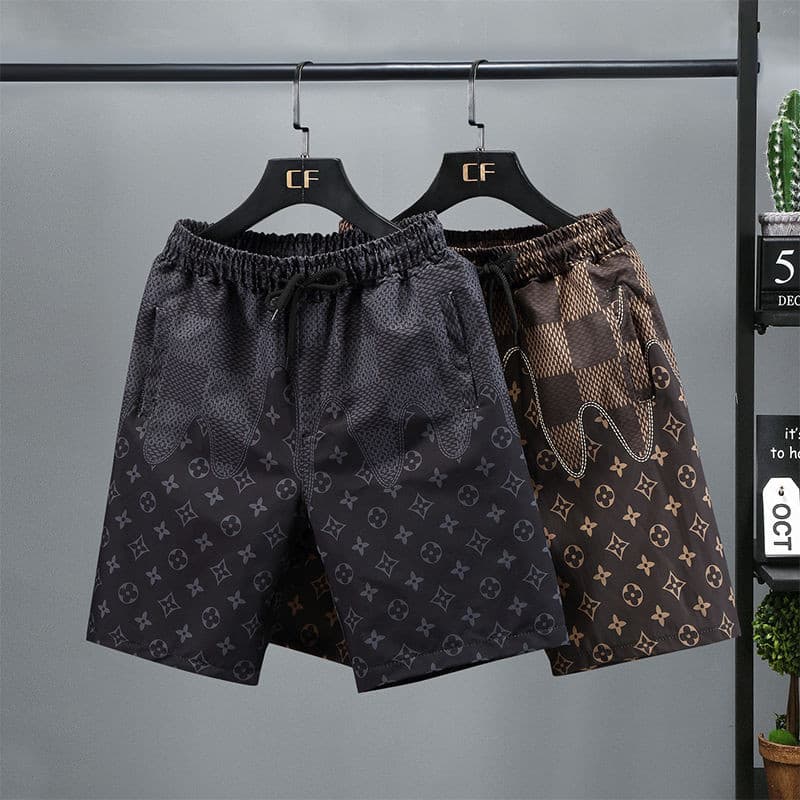 shorts De Verão Calças De Praia Da Moda Para Homens Seda Gelo Novas Cinco Pontos De Meia-Idade Casuais