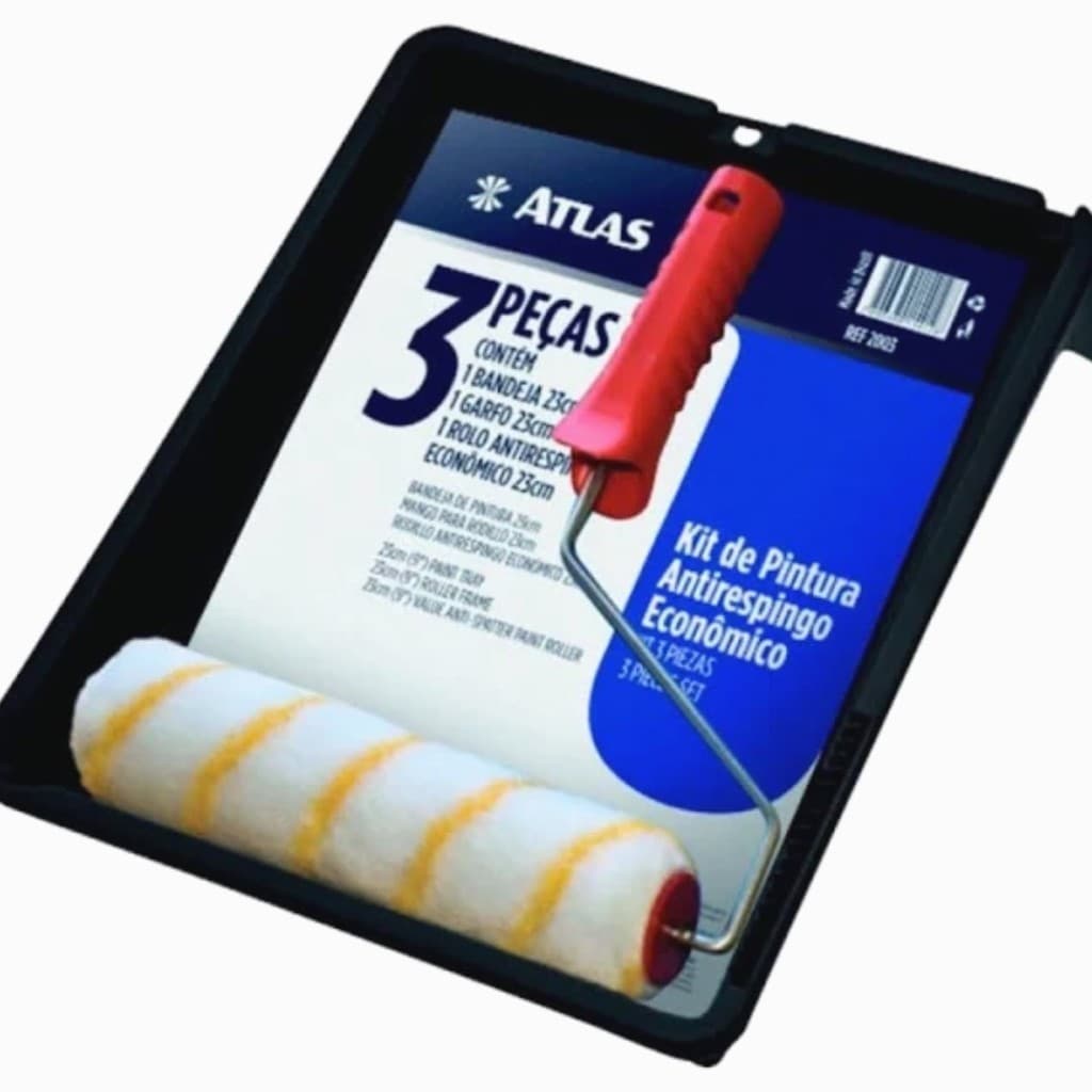 Kit Pintura Parede 3 Peças Anti Respingo Rolo Bandeja Atlas