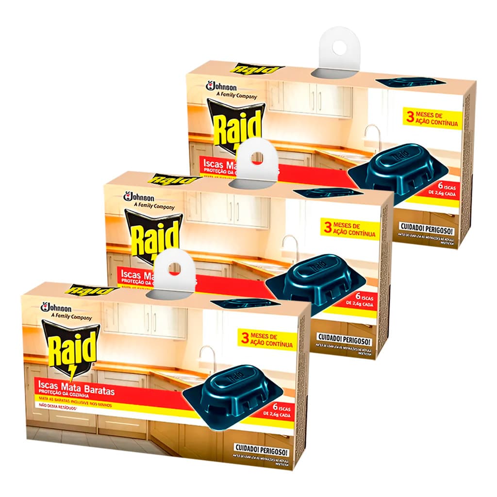 Kit 3 Armadilha Iscas Mata Barata Raid com 6 Unidades