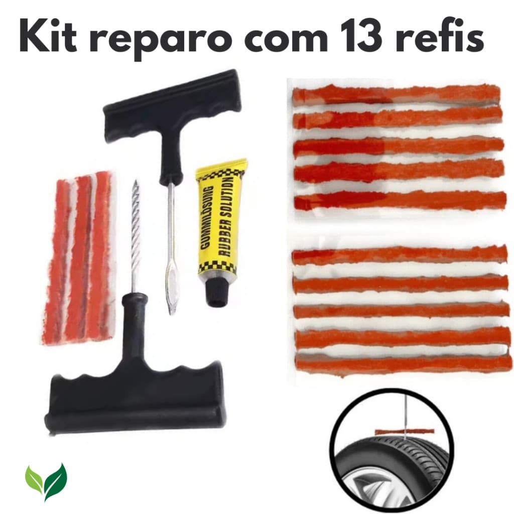 Kit Reparo Pneu Sem Camara Moto Carro + 13 Refis Macarrão Pneu