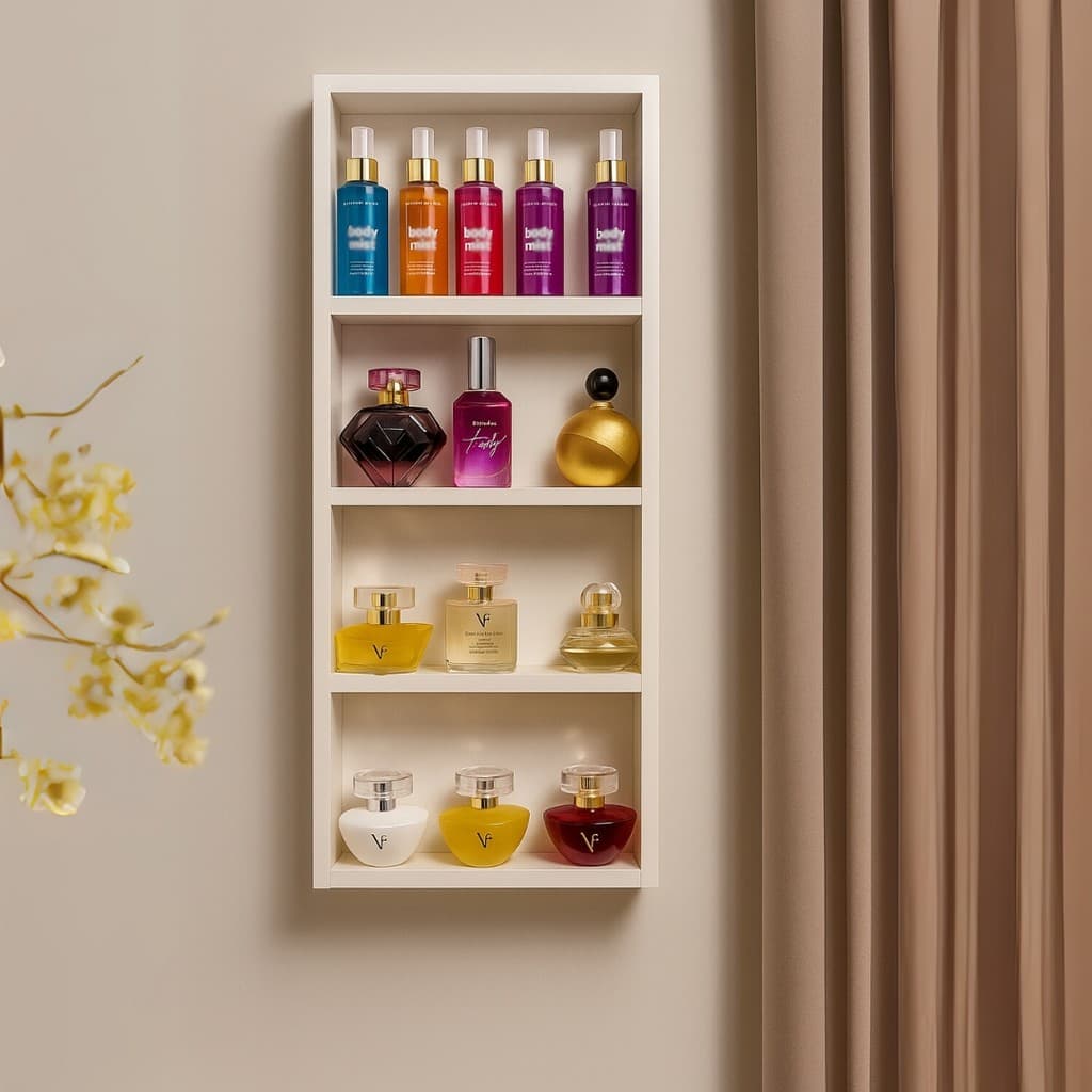 Expositor Prateleira Porta Perfume Esmalte Decorações Com Divisórias Em MDF Branco tx