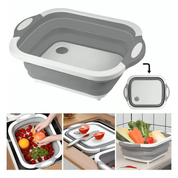 Tábua Bacia Cesta Retrátil Silicone Multifuncional Cozinha Tábua de Carne Corte Retrátil Escorredor