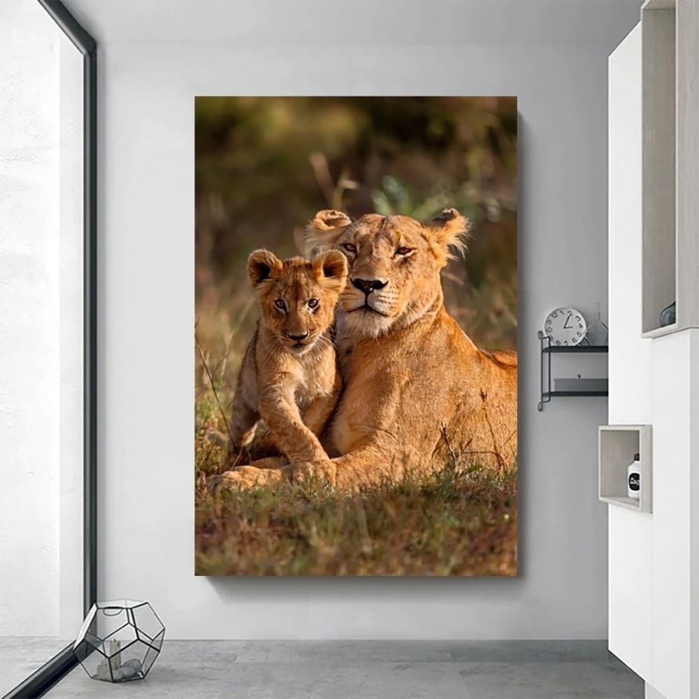 Quadro Decorativo GRANDE Alta Resolução Para Sala Quarto Escritório Quadro Leoa e Filhote 2