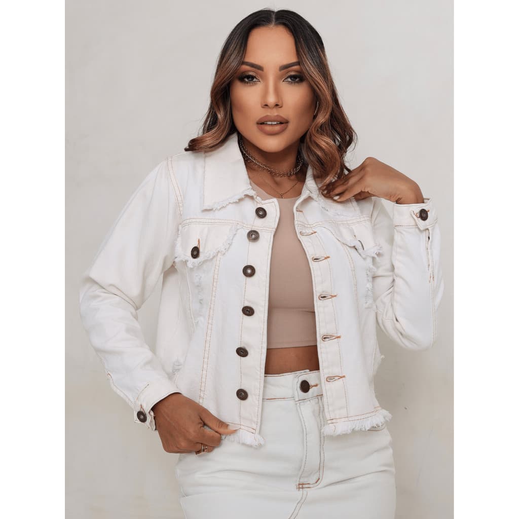 Jaqueta Jeans Feminina Off White Barra Desfiada