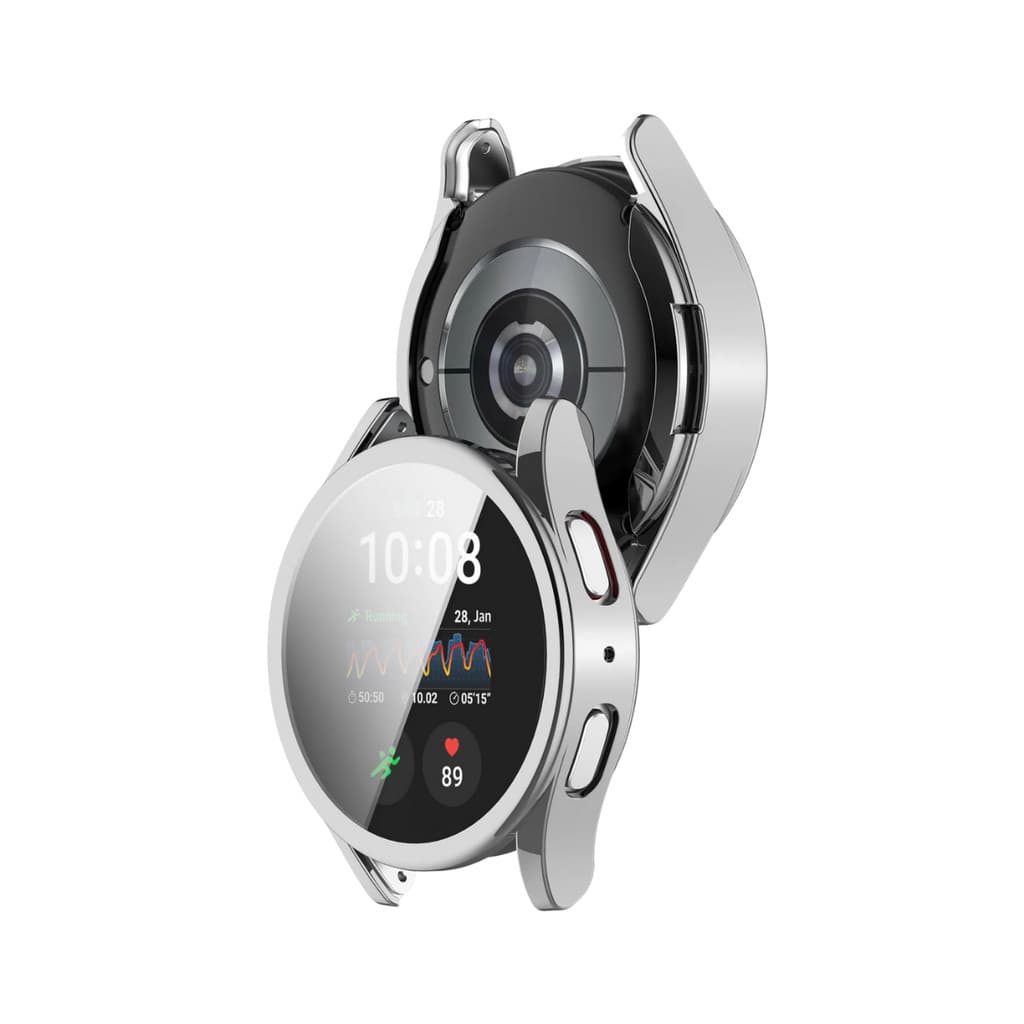 Capa com Película de Vidro Nerdcase para Galaxy Watch 6 40mm, Prata Cromado