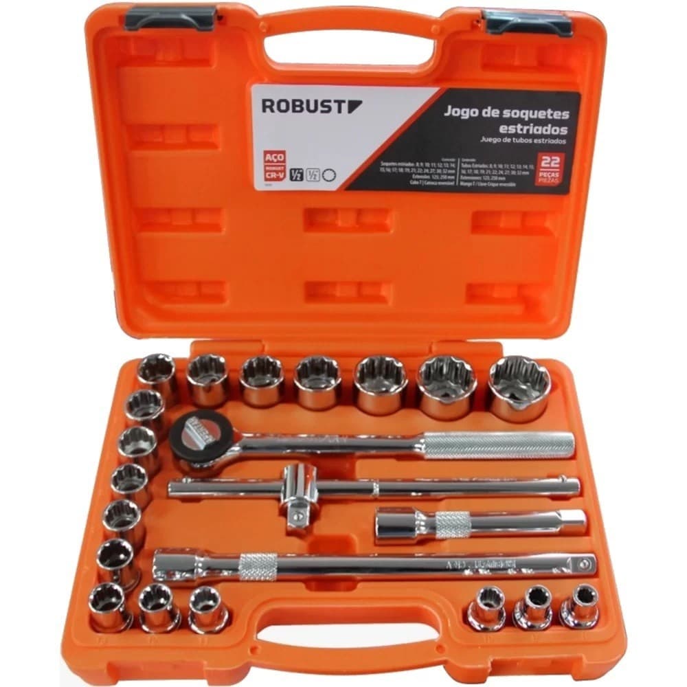 Jogo De Soquete Estriado 1/2" 8 A 32mm 22 Pcs D26-22 Am Robust By Gedore Solid - 060.230