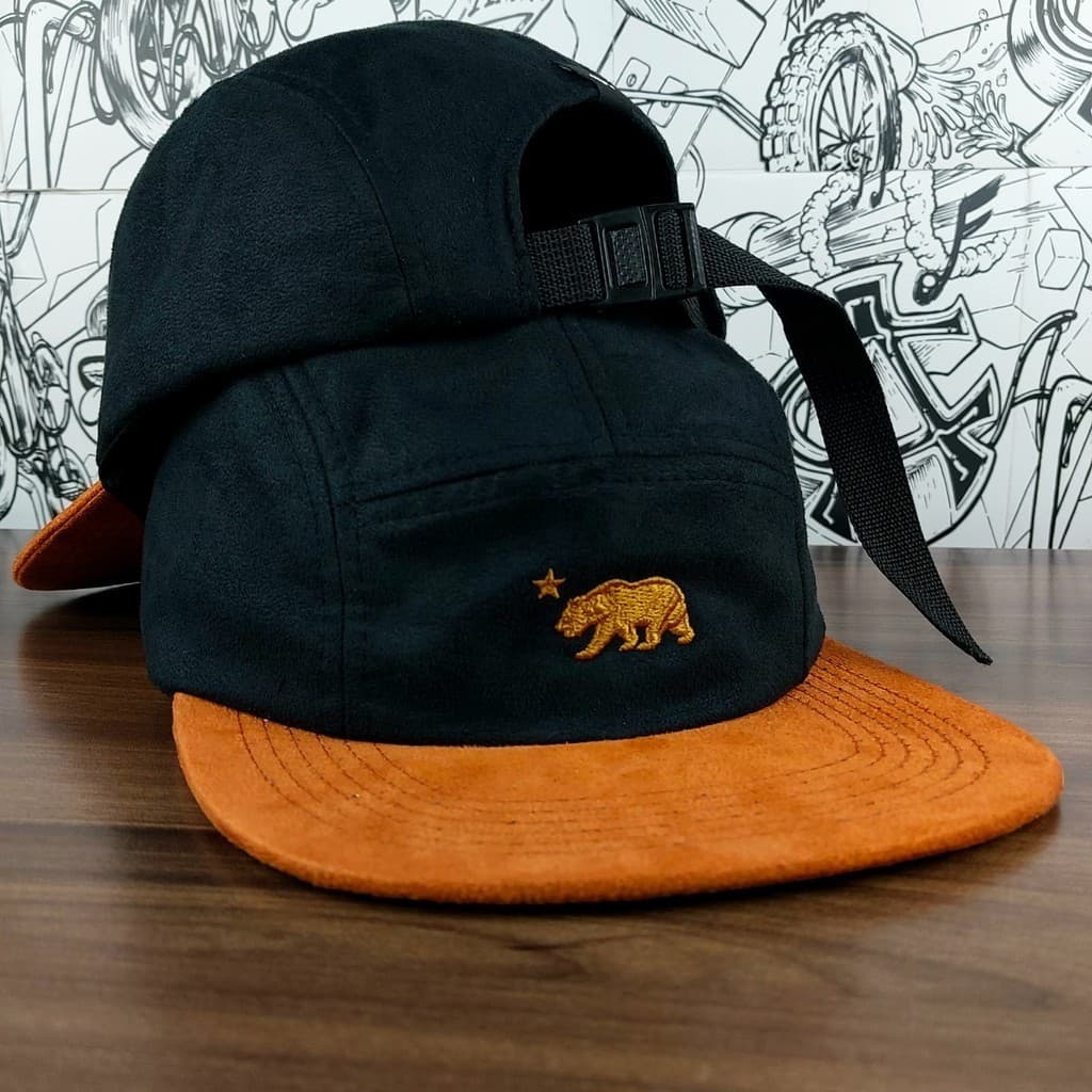 Boné 5 Five Panel Aba Reta Original Anth Co Urso Bordado Premium Camurça Fitão Strapback Streetwear