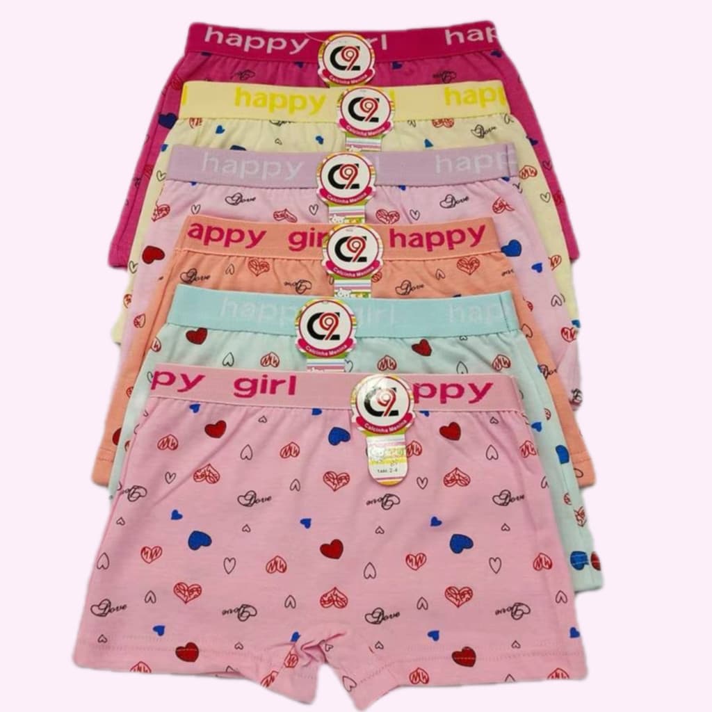 Kit 12 Calcinha Algodão Box Boxer Short Shortinho Menina Infantil Estampada