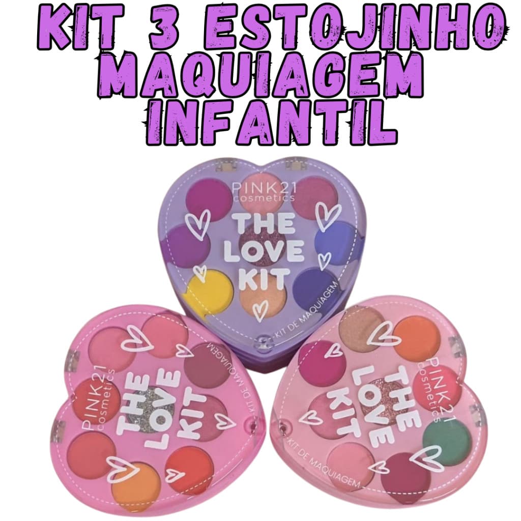 Paleta de Sombras The Love Kit Pink 21  com Blush e Pó Compacto | Estojo Coração + Mini Pincéis
