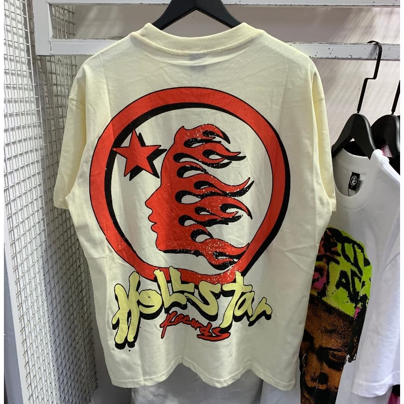 Oversise Street Wear Top Hellstar Studios Céu na Terra  Tee Sleeve Cream Hellstar Earth ENVIO IMEDIATO