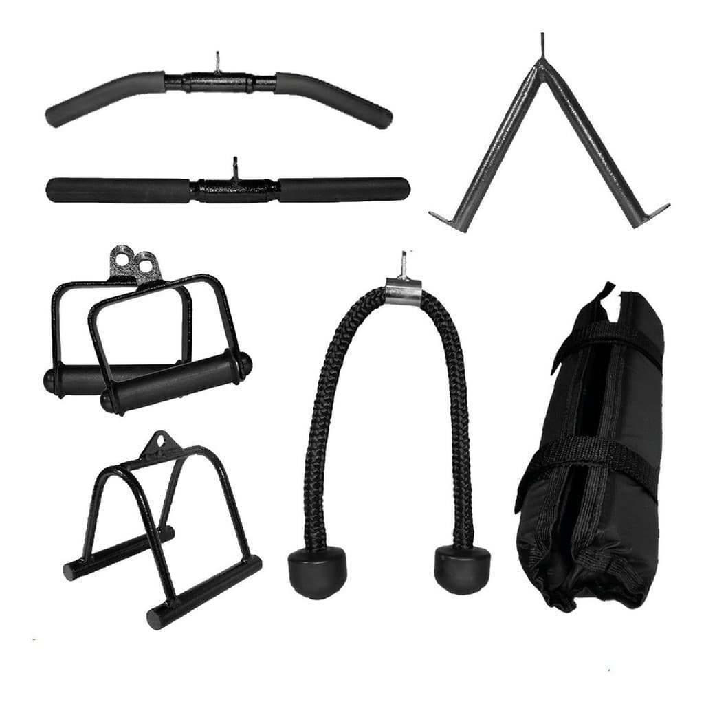 Kit Barra Bíceps Tríceps Puxador Triângulo Curvo Hartwit