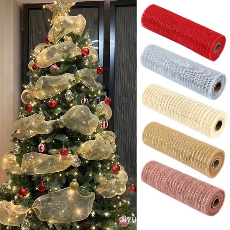 Fita De Natal Decoração De Árvore Malha Tule Rolo Tecido Pingente Feliz Para Casa